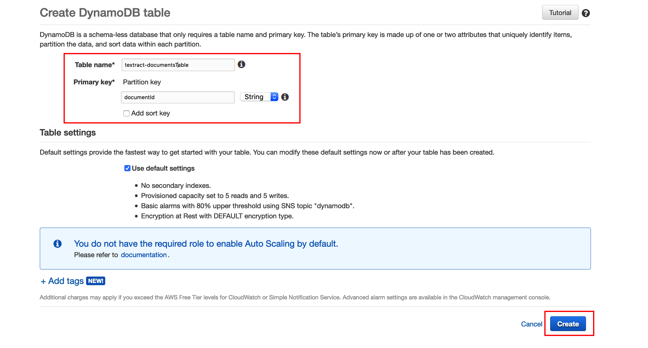 Create DynamoDB Table